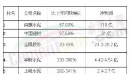 2016年各大水泥集团利润排行榜出炉